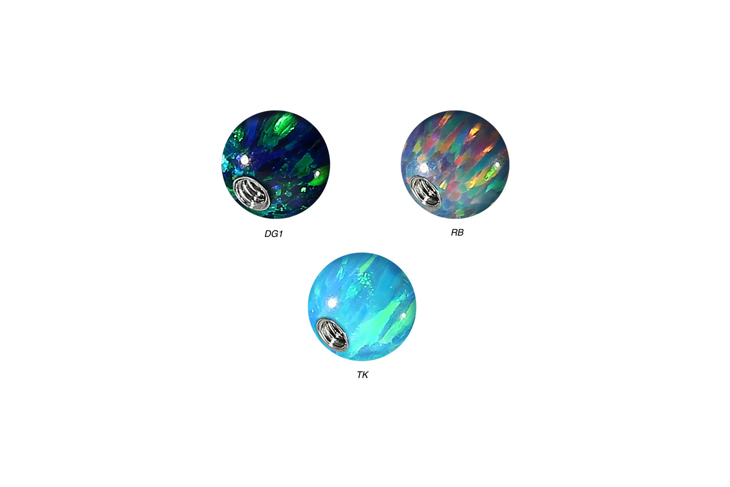 SET Synthetischer Opal Schraubkugel mit Chirurgenstahl-Gewinde von Piercingline